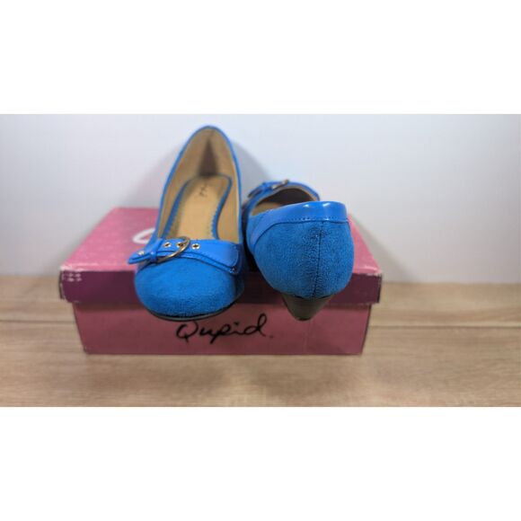Qupid Women’s Blue Suede Wedge Heels Size 7 – Segment-48S Dress Shoes - Picture 4 of 6